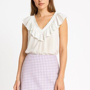 Ramy Brook White Ruffle Sleeveless Blouse S | Romantic Feminine Chic Top